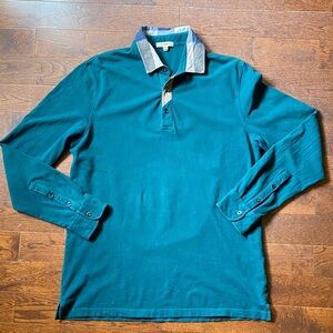 Burberry London Men’s Size Medium Long Sleeve Polo Shirt Teal
